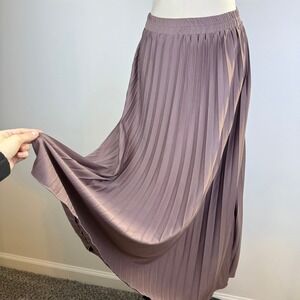 Mauve Taupe Pleated Maxi Skirt Elastic Waist Accordion Pleat Flowy Long Skirt